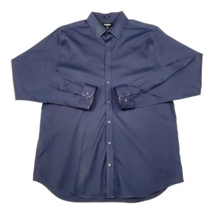 Men's Express Extra Slim Button Down Long Sleeve Dress Shirt XL 17 1/2 Dark Blue